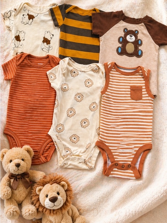 Disney Other - 6pc Baby Boy 0-3M Onesie Bundle | Disney, Carter’s, Gerber Neutral Browns